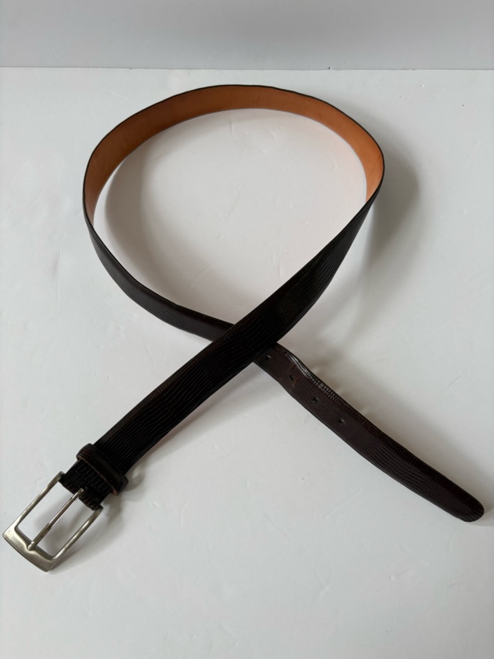 Martin Dingman Genuine Italian Lizard Belt 36 Handmade in America Brown Dress